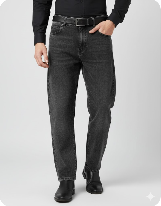 Men's High-Rise Black Wash Baggy Fit Jeans