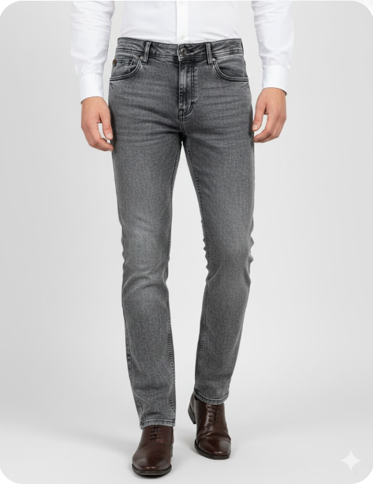 Men's Slim Fit Washed Grey Denim Jeans