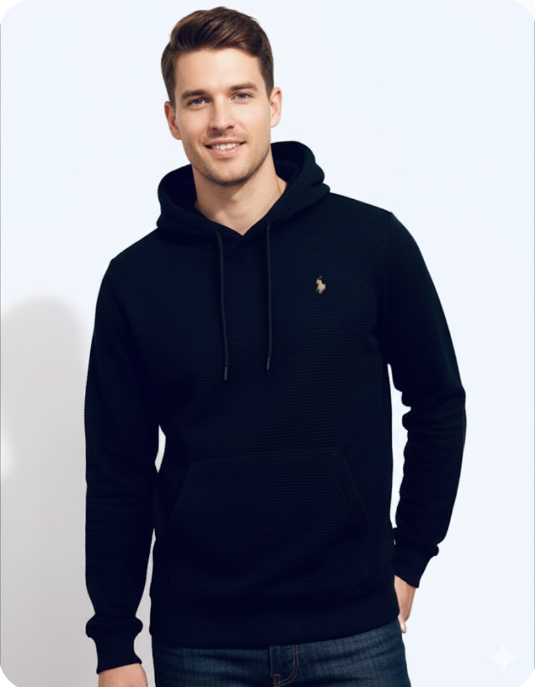 Men's Classic Ribbed Knit Pullover Hoodie