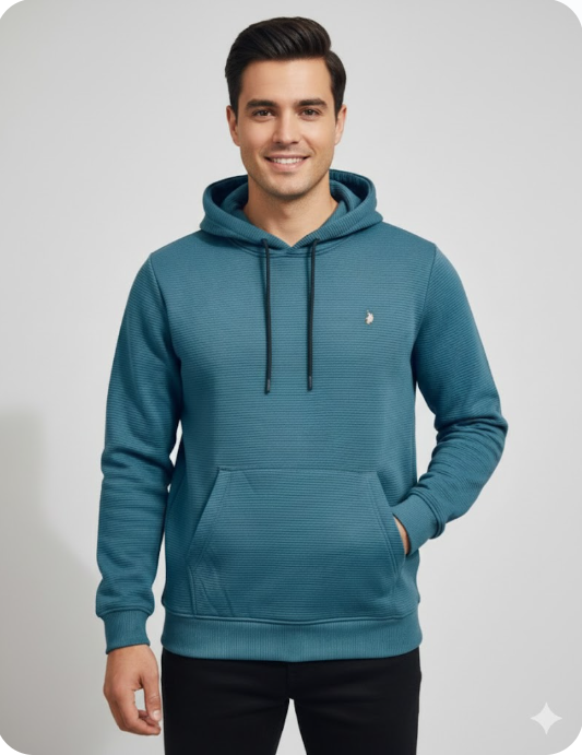 Men's Textured Teal Quilted Pullover Hoodie