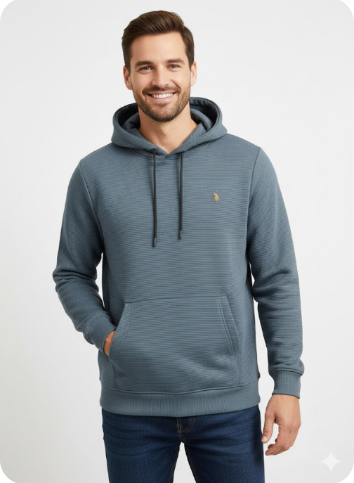 Men's Textured Quilted Pullover Hoodie