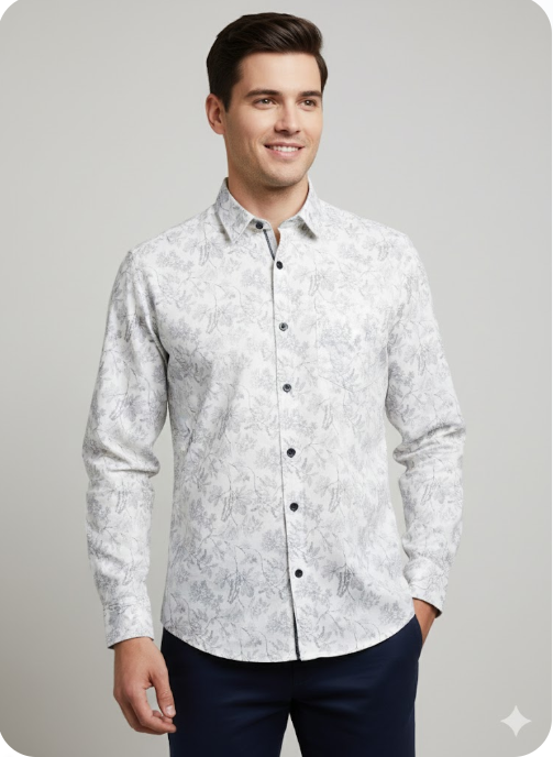 Men's Premium Slim-Fit Floral Print Casual Shirt