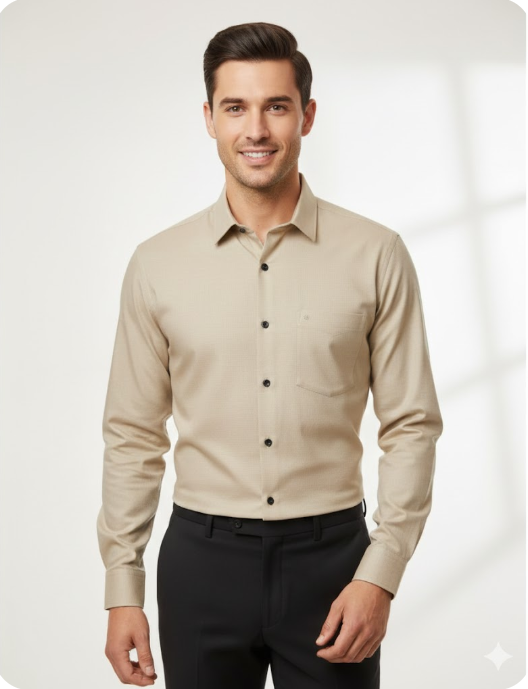 Men's Classic Fit Solid Textured Long Sleeve Shirt