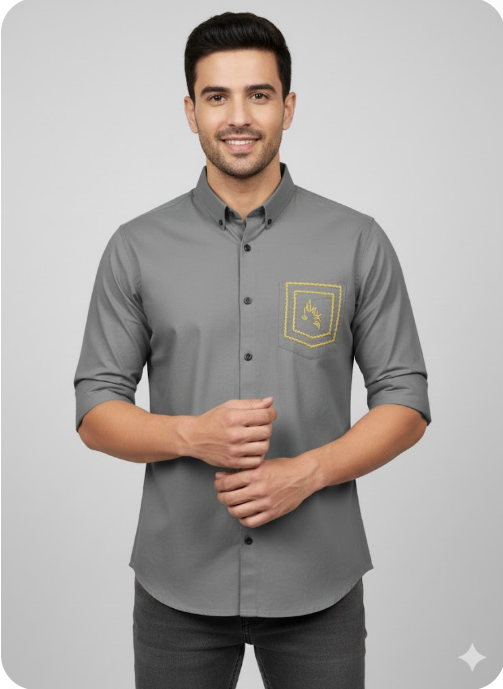 Men's Embroidered Slim-Fit Casual Shirt