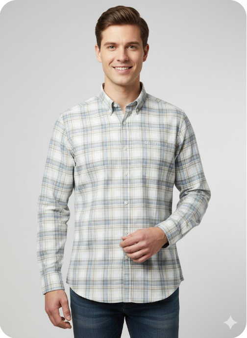 Men's Classic Fit Plaid Button-Down Collar Shirt