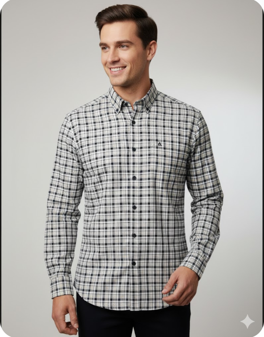 Men's Classic Black & White Plaid Button-Down Shirt